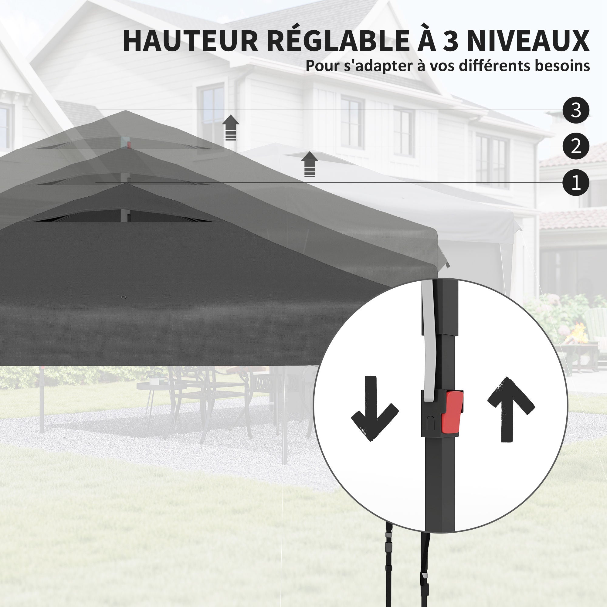 Pop-Up Folding Garden Gazebo with Removable Side Wall + Transport Bag Steel Oxford Fabric 3 x 3 x 2.65 m Gray