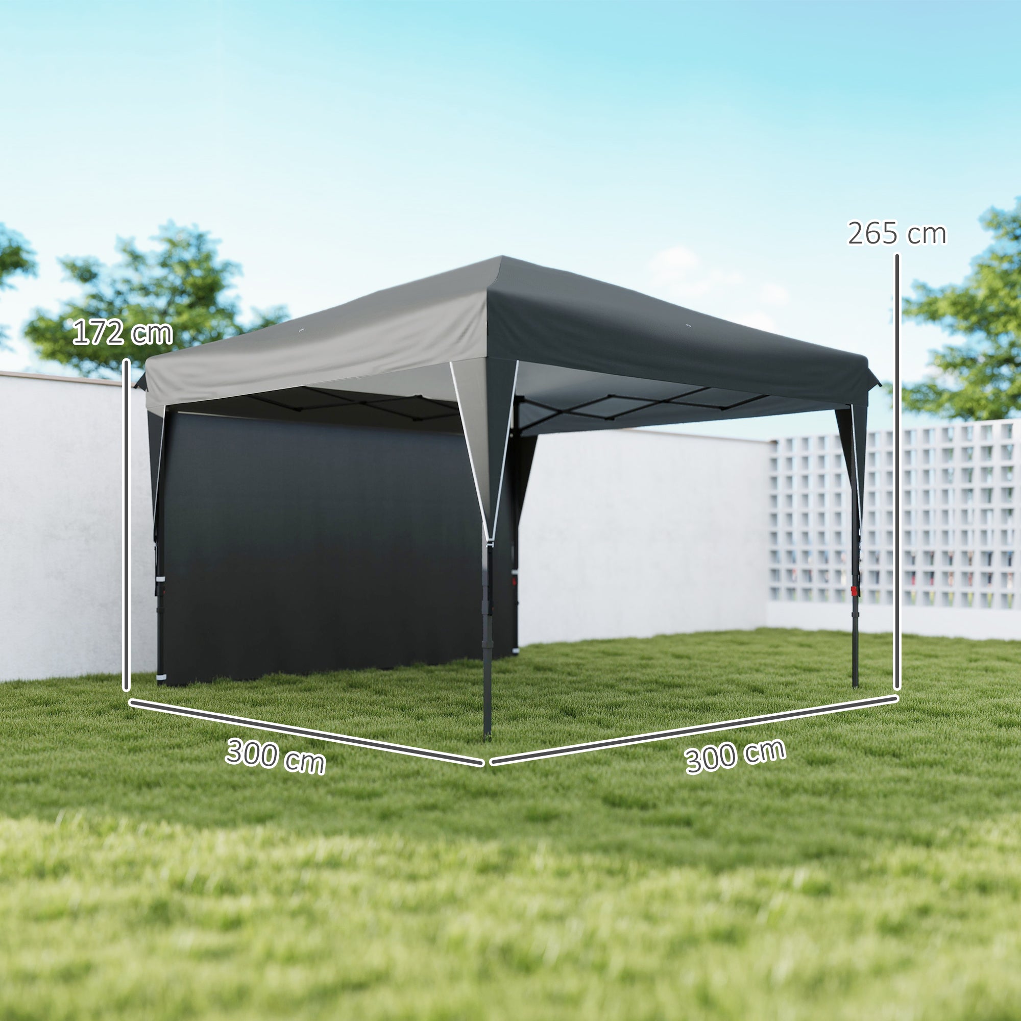 Pop-Up Folding Garden Gazebo with Removable Side Wall + Transport Bag Steel Oxford Fabric 3 x 3 x 2.65 m Gray