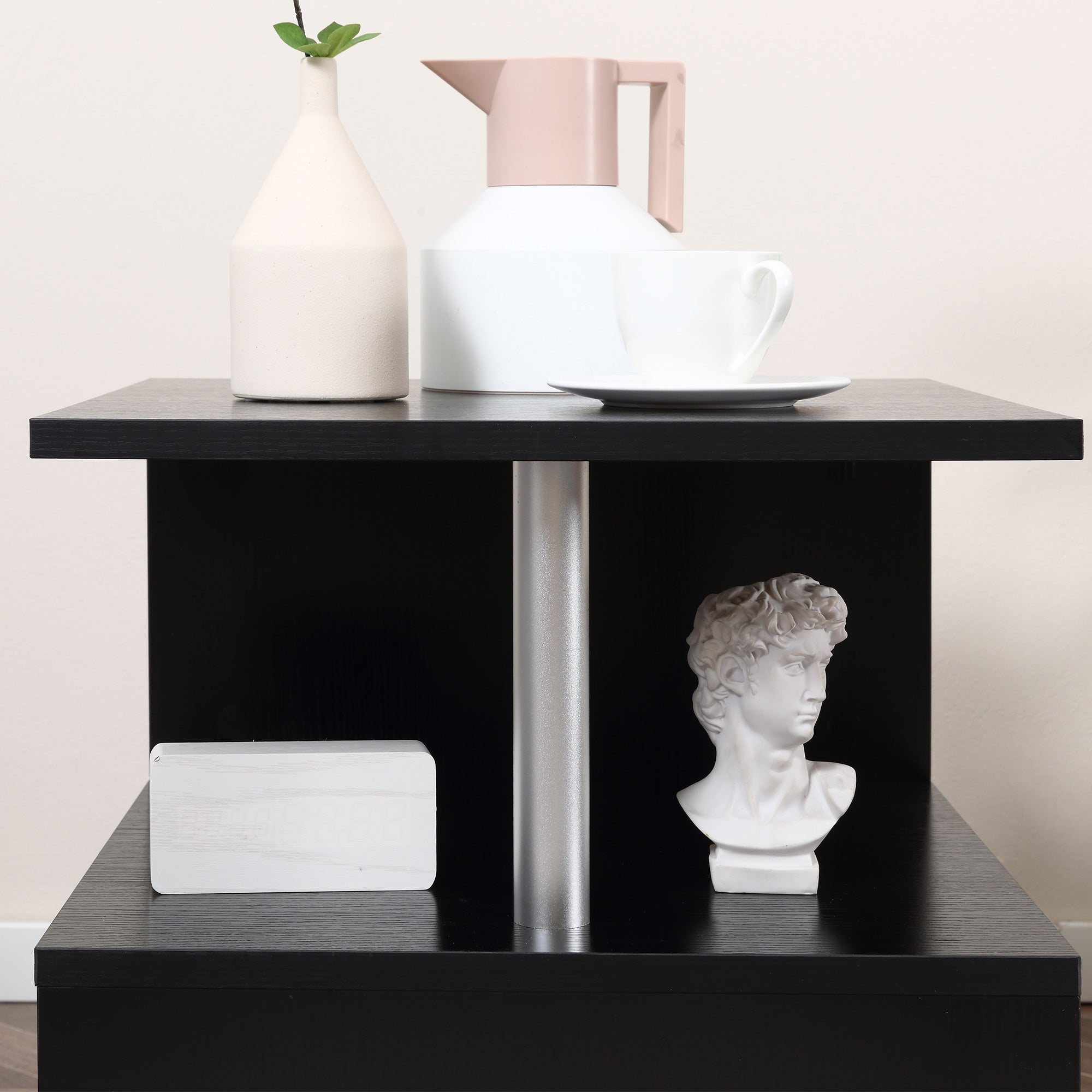 Small Side Table Square Side Table for Sofa with S-Shaped Open Compartment Modern Design 50x50x50 cm Black