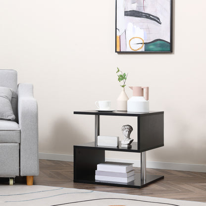 Small Side Table Square Side Table for Sofa with S-Shaped Open Compartment Modern Design 50x50x50 cm Black