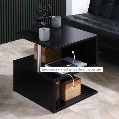 Small Side Table Square Side Table for Sofa with S-Shaped Open Compartment Modern Design 50x50x50 cm Black