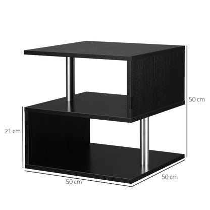 Small Side Table Square Side Table for Sofa with S-Shaped Open Compartment Modern Design 50x50x50 cm Black