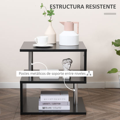 Small Side Table Square Side Table for Sofa with S-Shaped Open Compartment Modern Design 50x50x50 cm Black