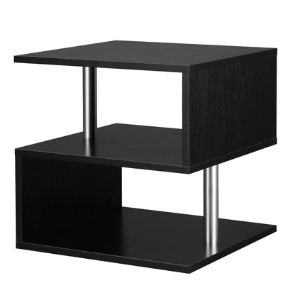 Small Side Table Square Side Table for Sofa with S-Shaped Open Compartment Modern Design 50x50x50 cm Black
