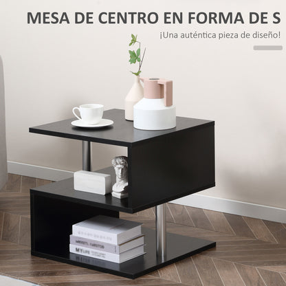 Small Side Table Square Side Table for Sofa with S-Shaped Open Compartment Modern Design 50x50x50 cm Black