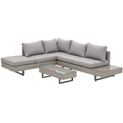 3-Piece Rattan Furniture Set Center Table Double Sofa and 3-Seater Sofa with Removable Cushions for Outdoor Garden Terrace Patio Gray Steel