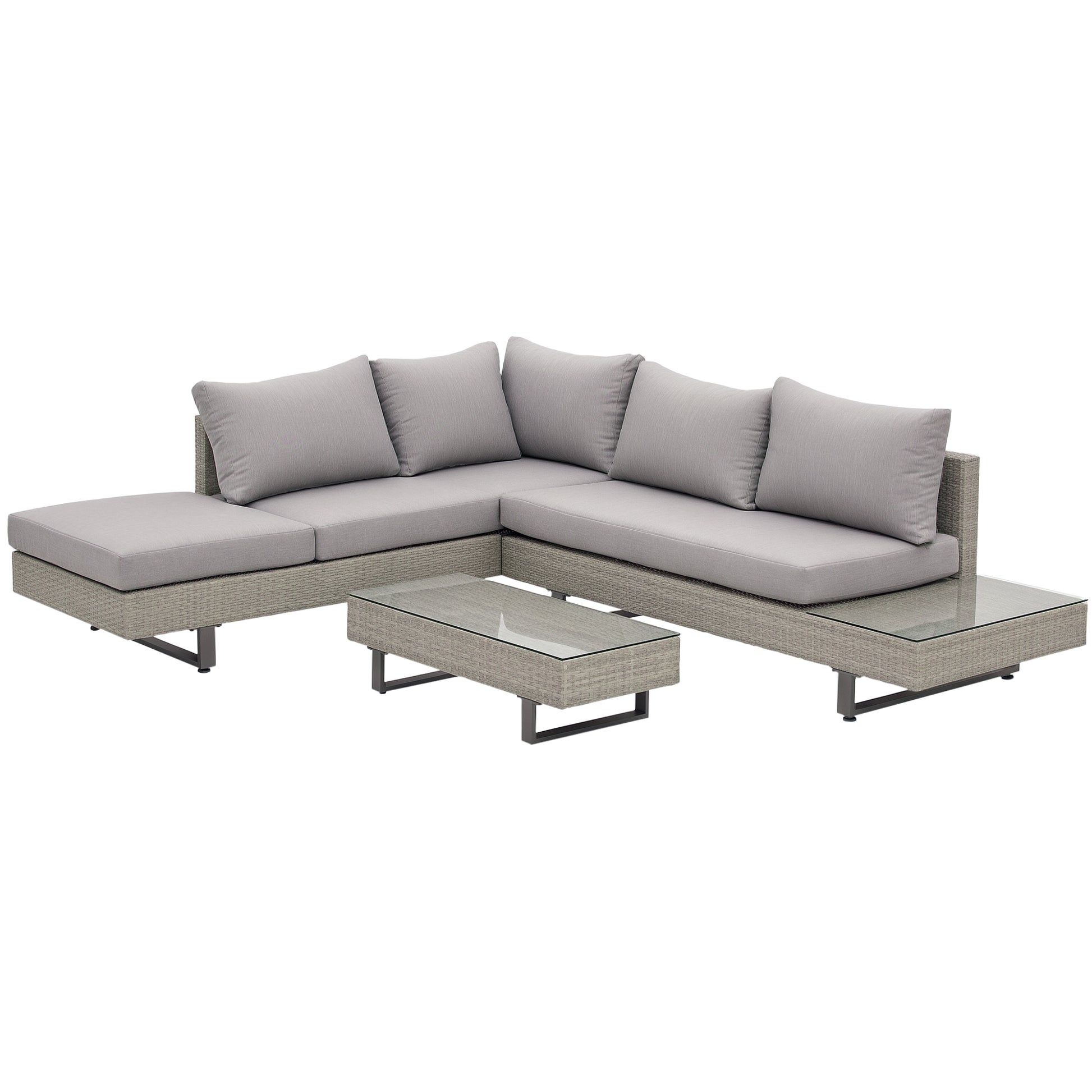 3-Piece Rattan Furniture Set Center Table Double Sofa and 3-Seater Sofa with Removable Cushions for Outdoor Garden Terrace Patio Gray Steel