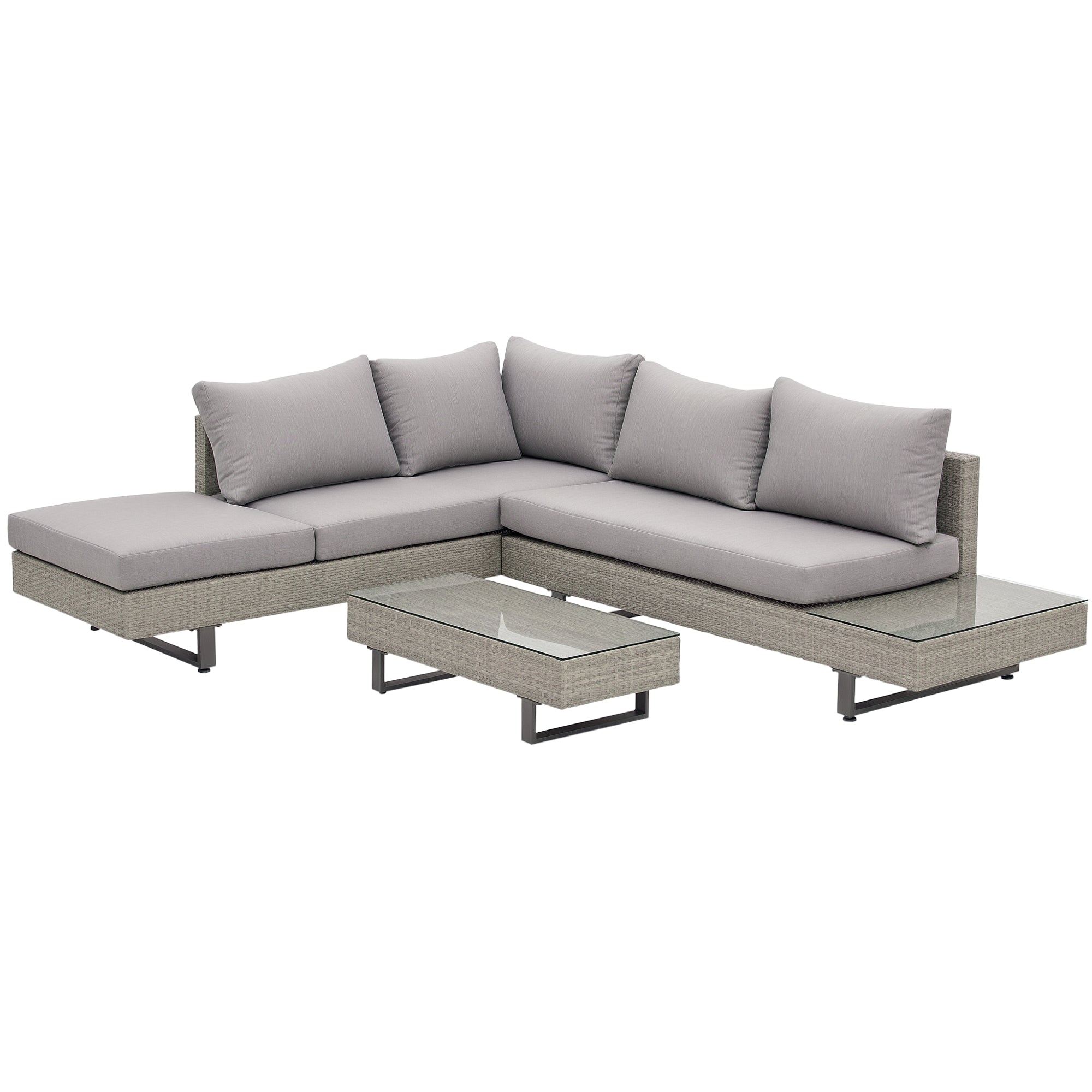 3-Piece Rattan Furniture Set Center Table Double Sofa and 3-Seater Sofa with Removable Cushions for Outdoor Garden Terrace Patio Gray Steel