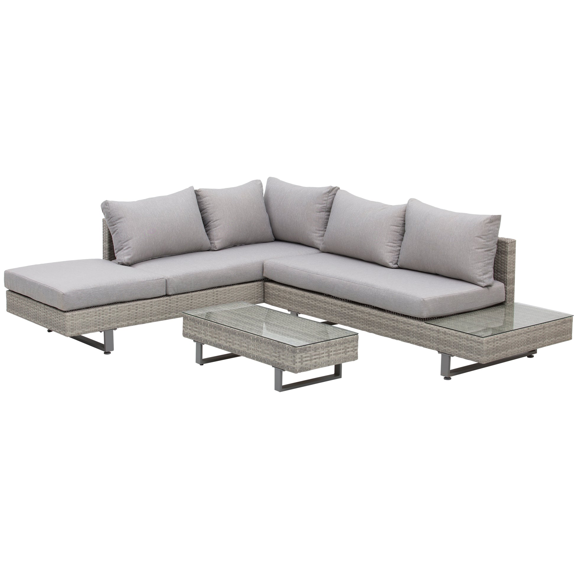 3-Piece Rattan Furniture Set Center Table Double Sofa and 3-Seater Sofa with Removable Cushions for Outdoor Garden Terrace Patio Gray Steel