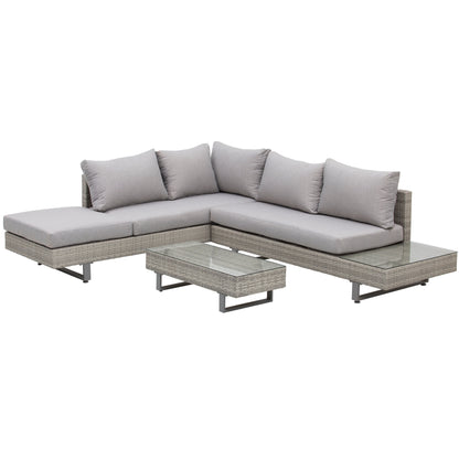 3-Piece Rattan Furniture Set Center Table Double Sofa and 3-Seater Sofa with Removable Cushions for Outdoor Garden Terrace Patio Gray Steel