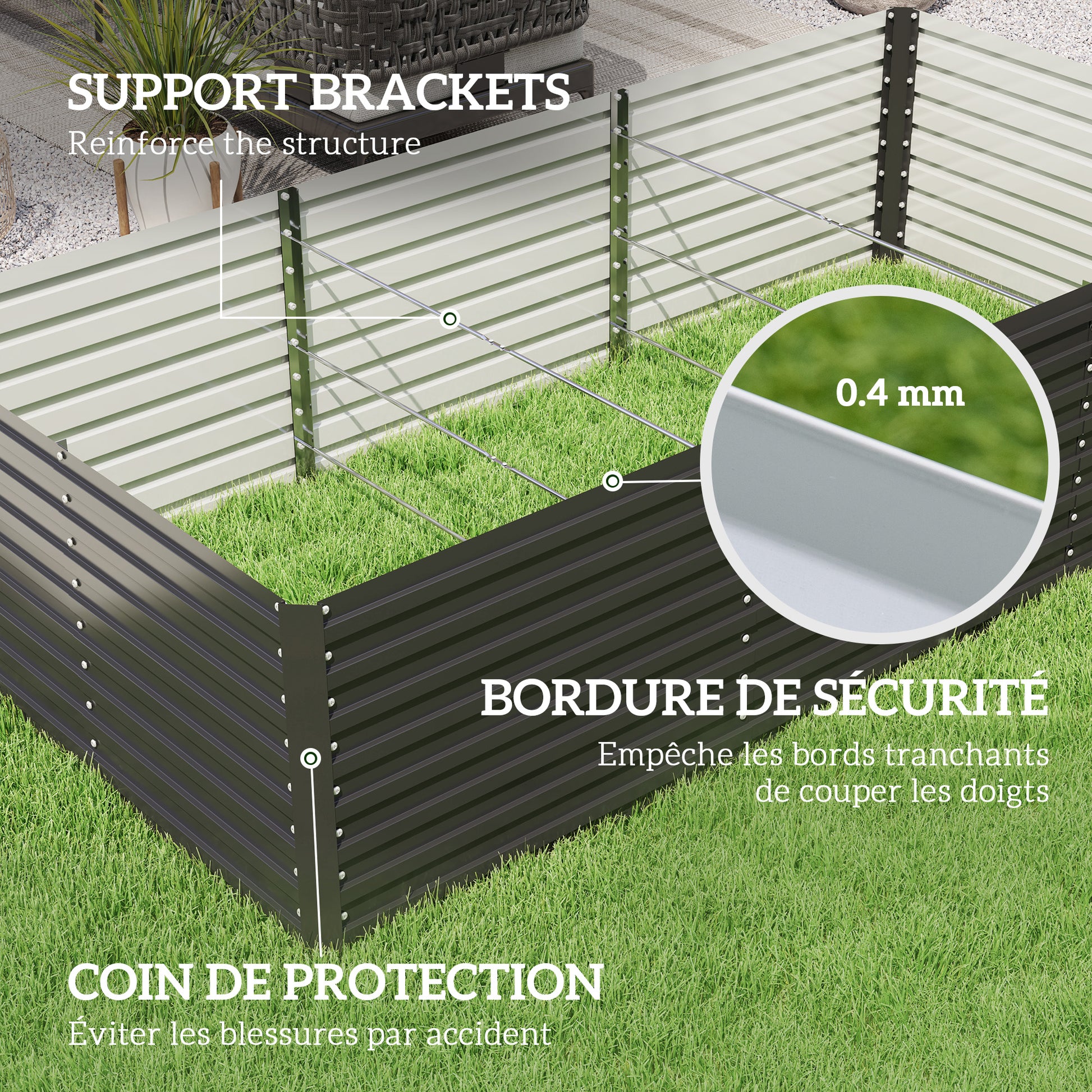 Outdoor Planter Box, Galvanized Raised Garden Bed, Rectangular Garden Planter with Safety Edge and Open Bottom, for Flowers, Herbs, Vegetables, 240 x 120 x 60 cm, Gray