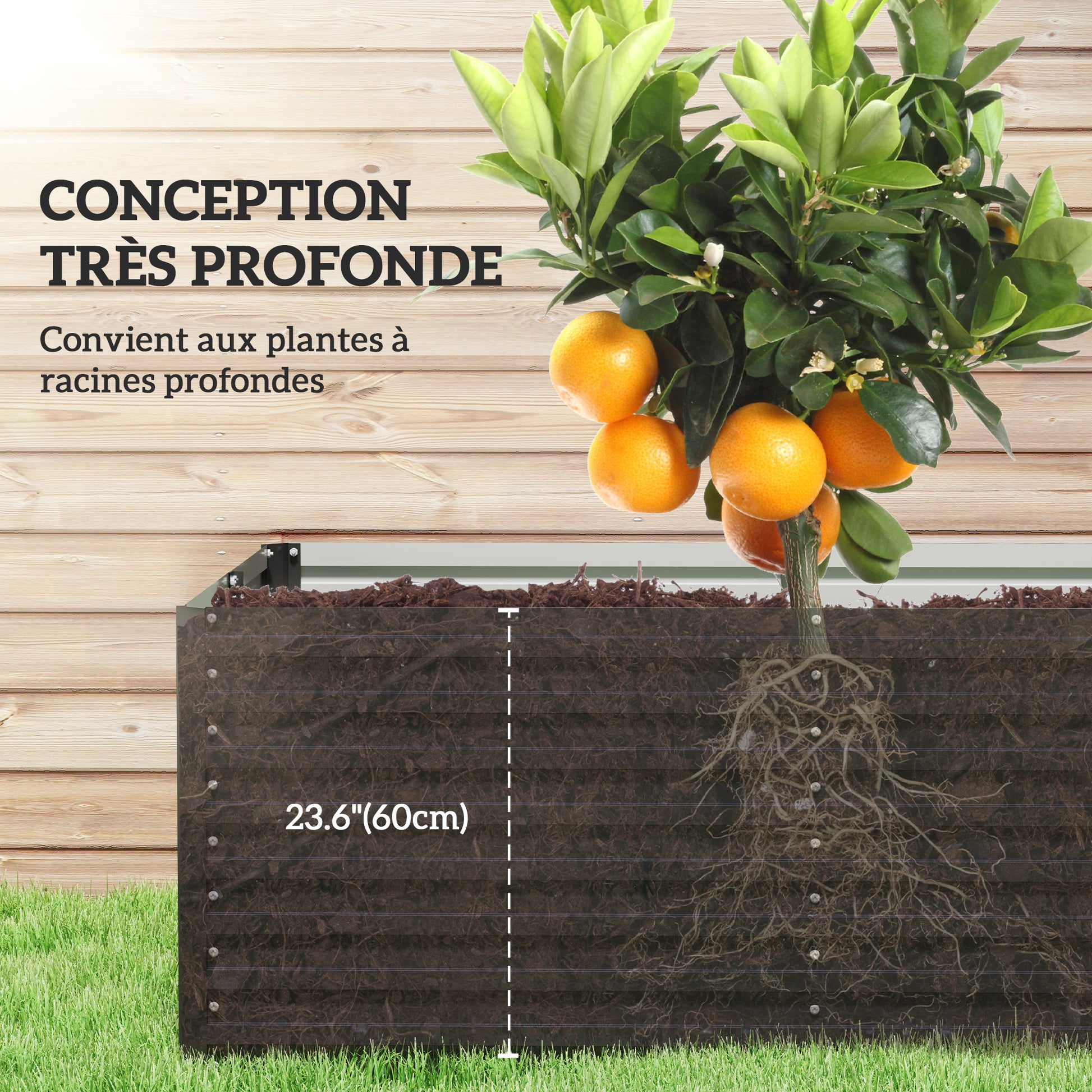 Outdoor Planter Box, Galvanized Raised Garden Bed, Rectangular Garden Planter with Safety Edge and Open Bottom, for Flowers, Herbs, Vegetables, 240 x 120 x 60 cm, Gray