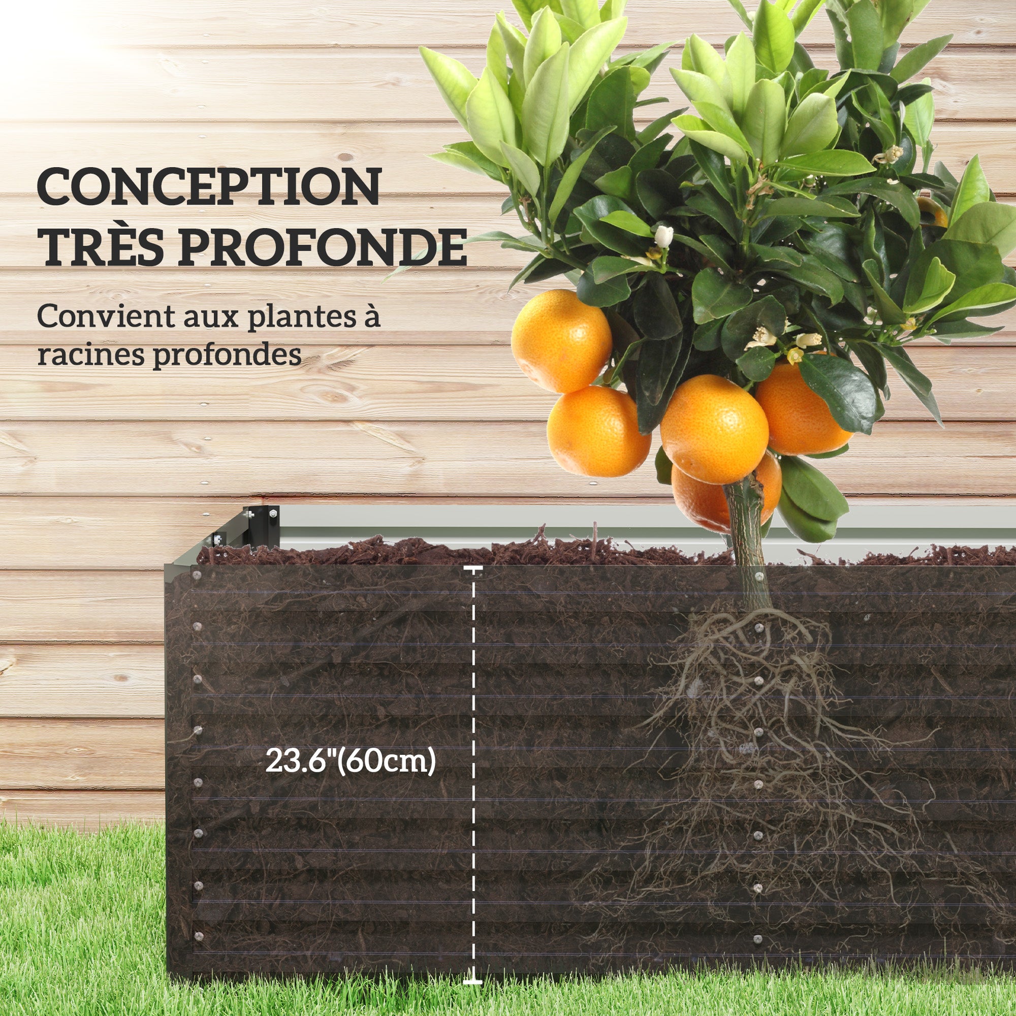 Outdoor Planter Box, Galvanized Raised Garden Bed, Rectangular Garden Planter with Safety Edge and Open Bottom, for Flowers, Herbs, Vegetables, 240 x 120 x 60 cm, Gray