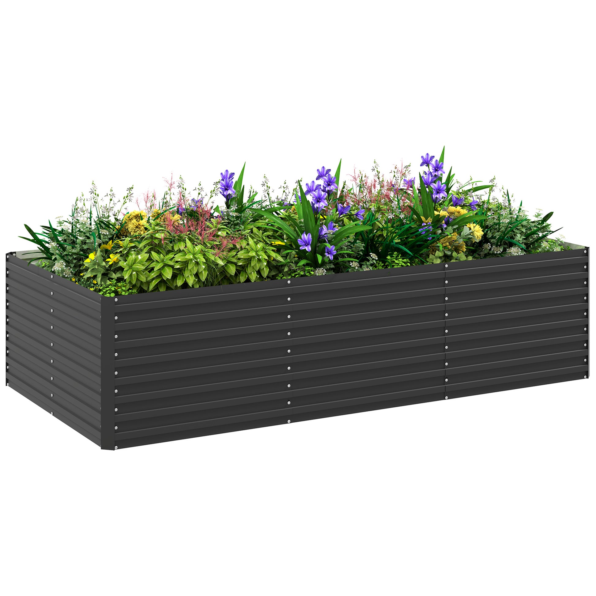 Outdoor Planter Box, Galvanized Raised Garden Bed, Rectangular Garden Planter with Safety Edge and Open Bottom, for Flowers, Herbs, Vegetables, 240 x 120 x 60 cm, Gray