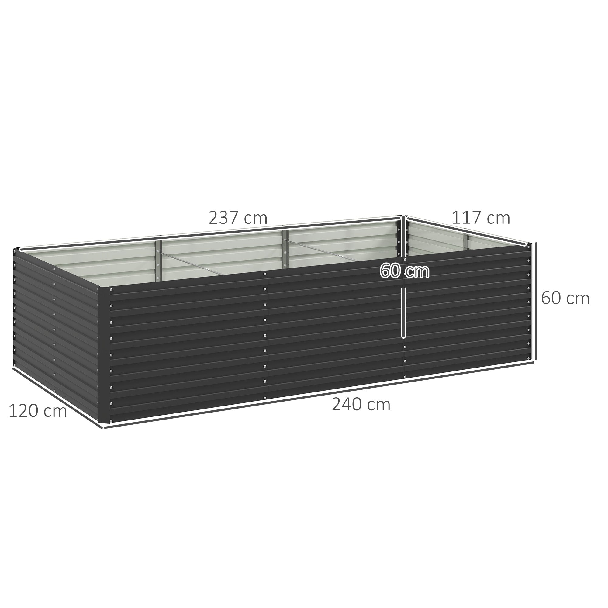 Outdoor Planter Box, Galvanized Raised Garden Bed, Rectangular Garden Planter with Safety Edge and Open Bottom, for Flowers, Herbs, Vegetables, 240 x 120 x 60 cm, Gray