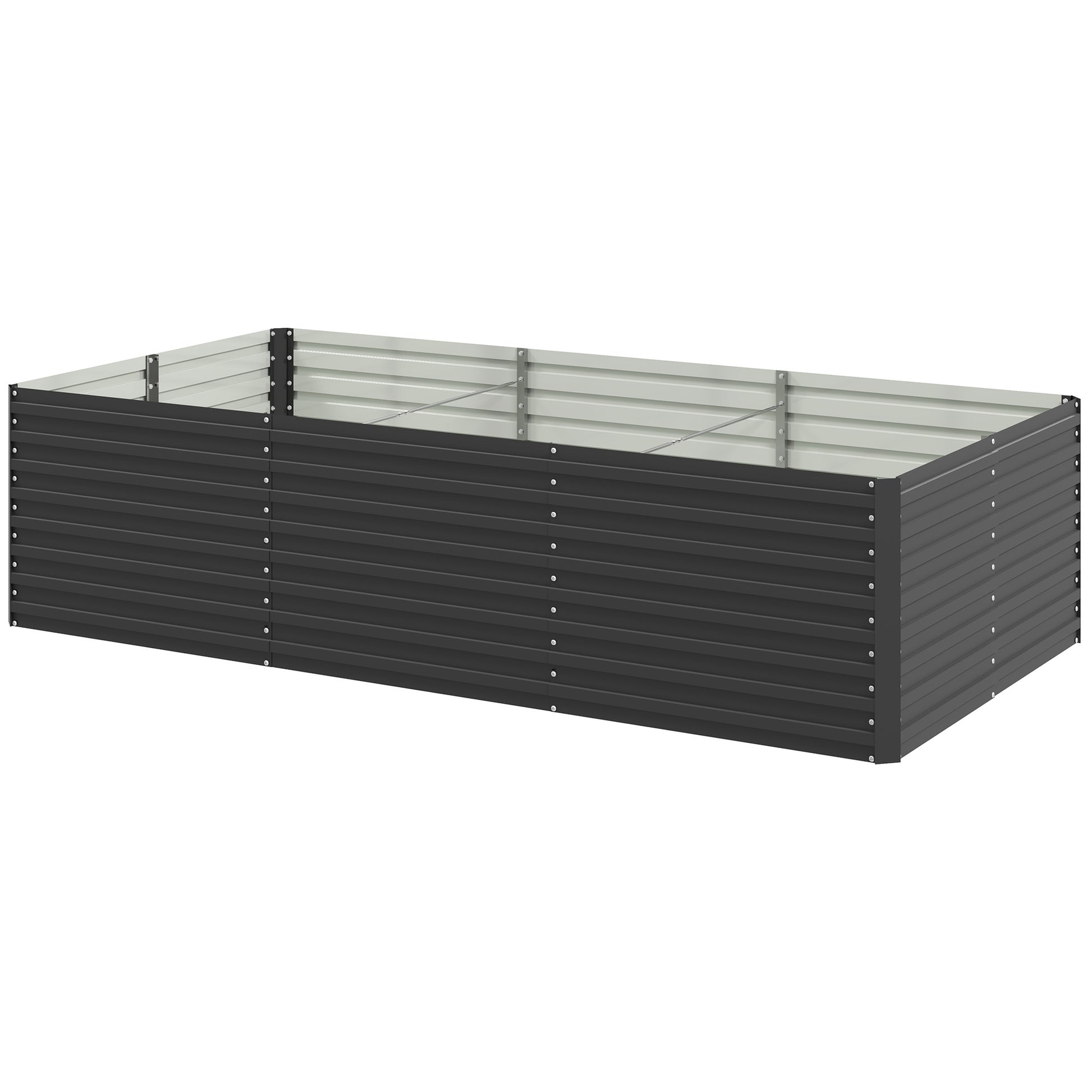 Outdoor Planter Box, Galvanized Raised Garden Bed, Rectangular Garden Planter with Safety Edge and Open Bottom, for Flowers, Herbs, Vegetables, 240 x 120 x 60 cm, Gray