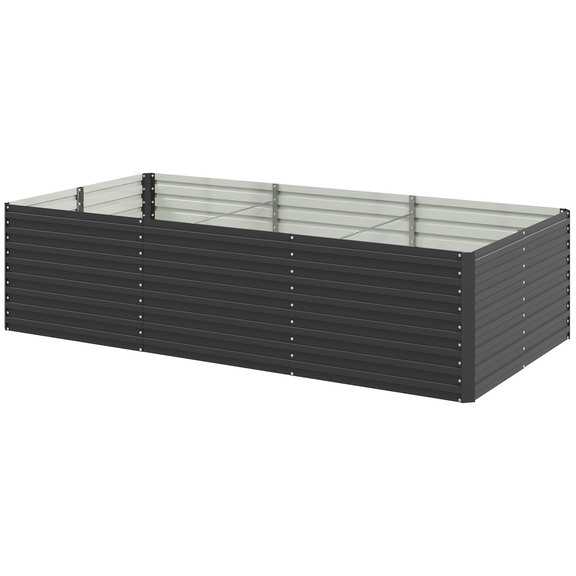 Outdoor Planter Box, Galvanized Raised Garden Bed, Rectangular Garden Planter with Safety Edge and Open Bottom, for Flowers, Herbs, Vegetables, 240 x 120 x 60 cm, Gray