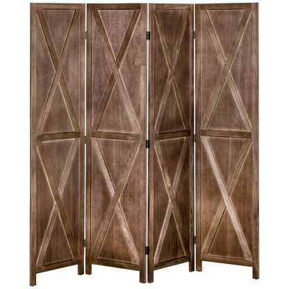 Indoor Room Divider 4 Panels 182 x 170 cm Country-Chic Style - Room Divider with Crisscross Panels - Walnut Paulownia Wood