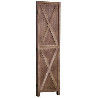 Indoor Room Divider 4 Panels 182 x 170 cm Country-Chic Style - Room Divider with Crisscross Panels - Walnut Paulownia Wood