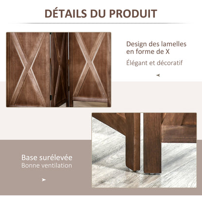 Indoor Room Divider 4 Panels 182 x 170 cm Country-Chic Style - Room Divider with Crisscross Panels - Walnut Paulownia Wood