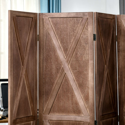 Indoor Room Divider 4 Panels 182 x 170 cm Country-Chic Style - Room Divider with Crisscross Panels - Walnut Paulownia Wood