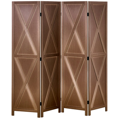 Indoor Room Divider 4 Panels 182 x 170 cm Country-Chic Style - Room Divider with Crisscross Panels - Walnut Paulownia Wood