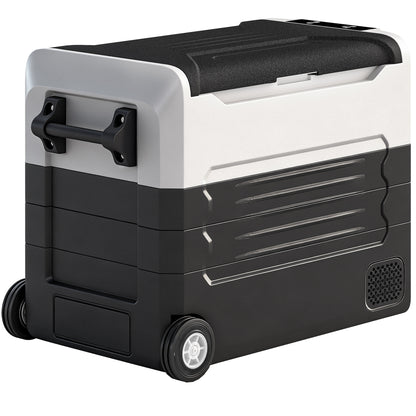 50L Dual-Zone Compressor Fridge (-4°F to 68°F) Portable Electric Car Cooler with App, LED, Battery Protection, Folding Handle — 12/24V DC & 110–230V AC
