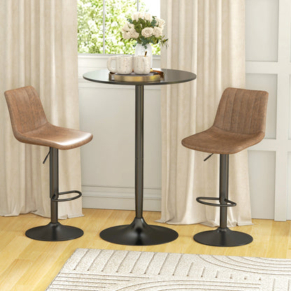 Modern High Bar Table, Round Kitchen Table for 2 People with Steel Base and MDF Top, Ø70x102cm, Black