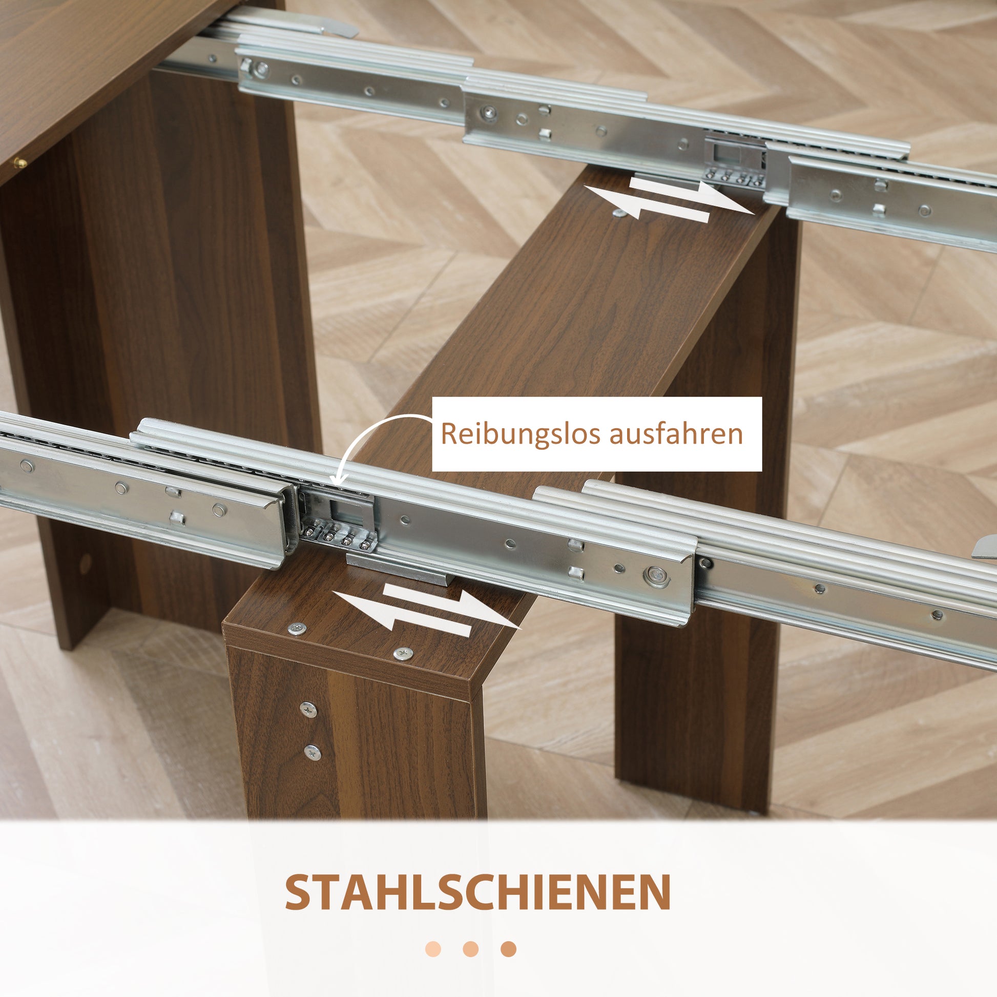 Extendable Dining Table Rectangular Kitchen Table for up to 6 People Dining Table for Living Room, Brown, 60-180 cm