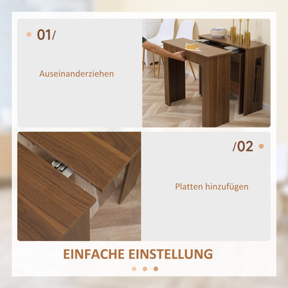 Extendable Dining Table Rectangular Kitchen Table for up to 6 People Dining Table for Living Room, Brown, 60-180 cm