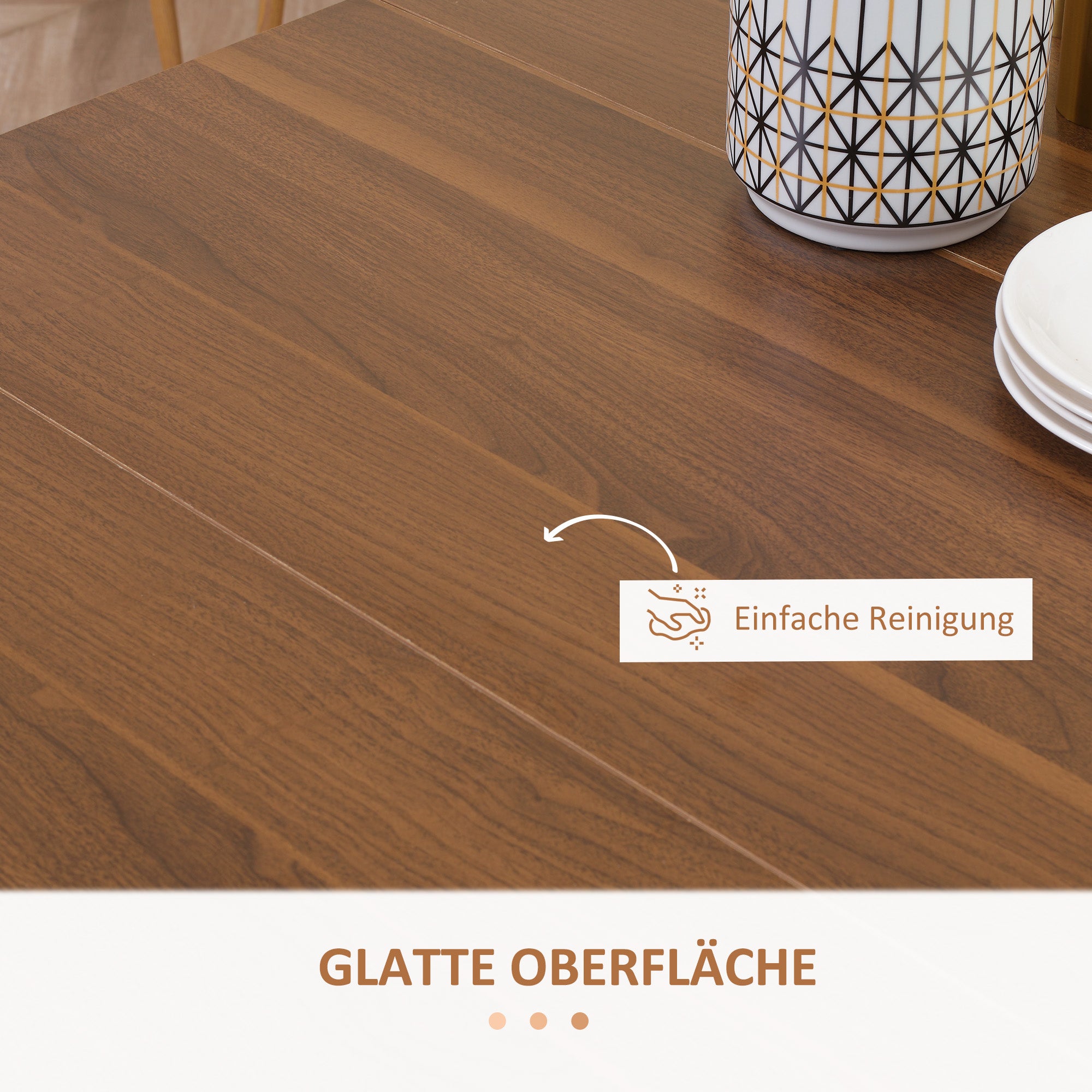 Extendable Dining Table Rectangular Kitchen Table for up to 6 People Dining Table for Living Room, Brown, 60-180 cm
