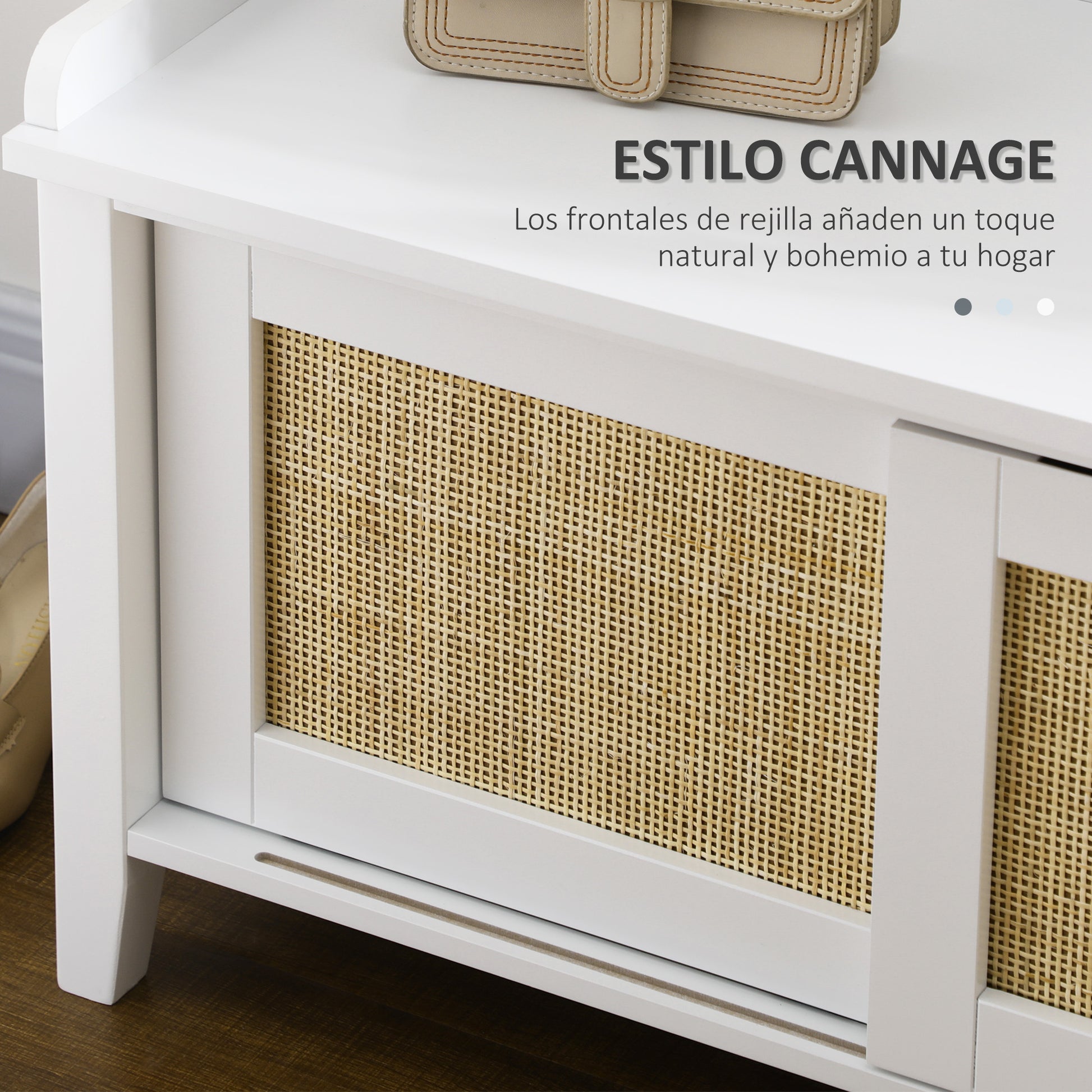 Shoe Bench with Seat Shoe Cabinet with Bench 2 Rattan Doors Bohemian Style Load 130 kg for Hall Entryway 80x35x45 cm White and Natural