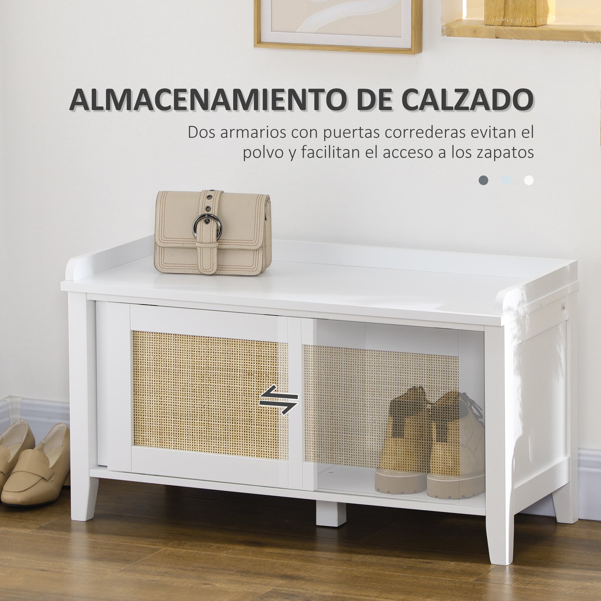 Shoe Bench with Seat Shoe Cabinet with Bench 2 Rattan Doors Bohemian Style Load 130 kg for Hall Entryway 80x35x45 cm White and Natural