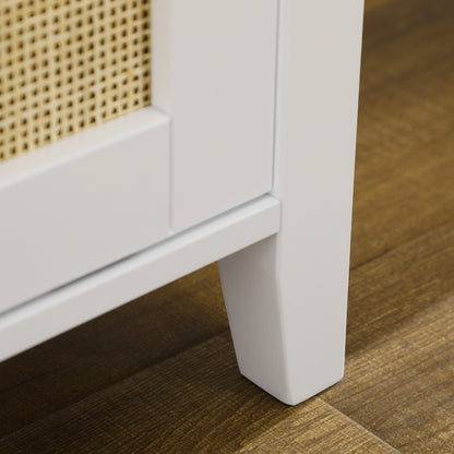 Shoe Bench with Seat Shoe Cabinet with Bench 2 Rattan Doors Bohemian Style Load 130 kg for Hall Entryway 80x35x45 cm White and Natural