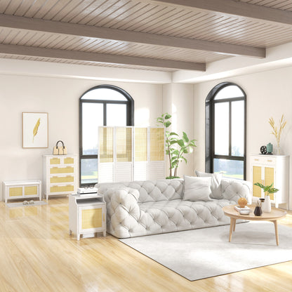 Shoe Bench with Seat Shoe Cabinet with Bench 2 Rattan Doors Bohemian Style Load 130 kg for Hall Entryway 80x35x45 cm White and Natural