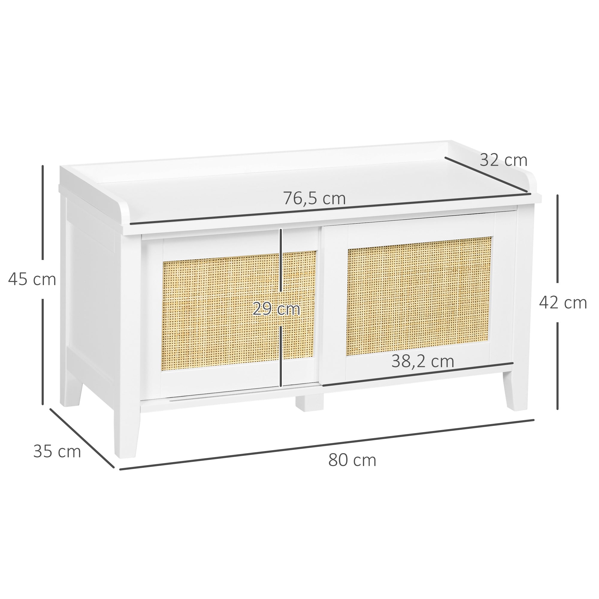Shoe Bench with Seat Shoe Cabinet with Bench 2 Rattan Doors Bohemian Style Load 130 kg for Hall Entryway 80x35x45 cm White and Natural