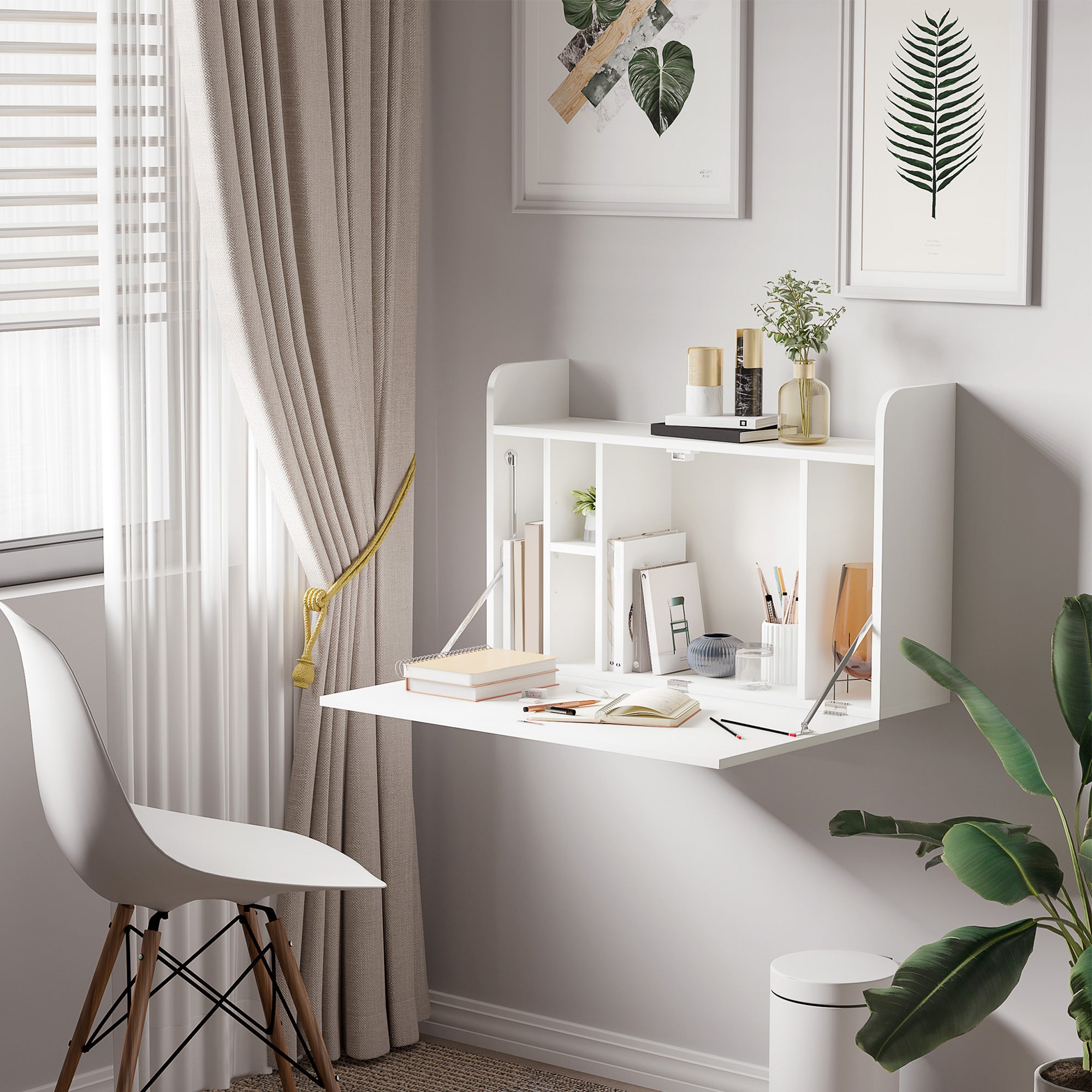 Wall-Mounted Folding Desk Computer Desk with Shelf - 77 x 20 x 51 cm