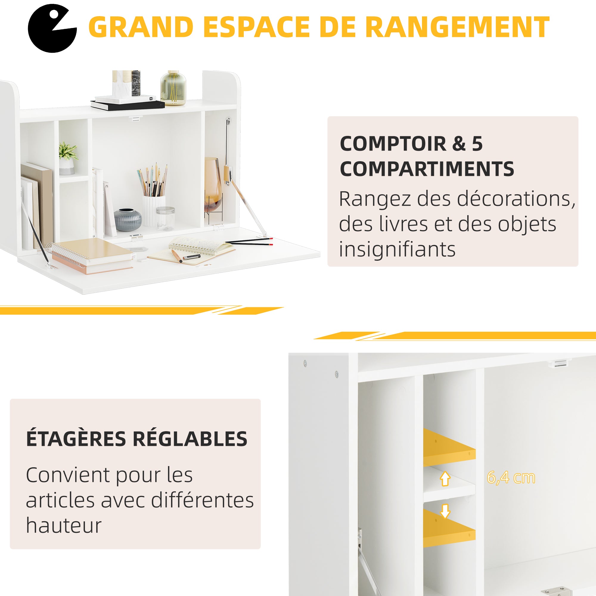 Wall-Mounted Folding Desk Computer Desk with Shelf - 77 x 20 x 51 cm