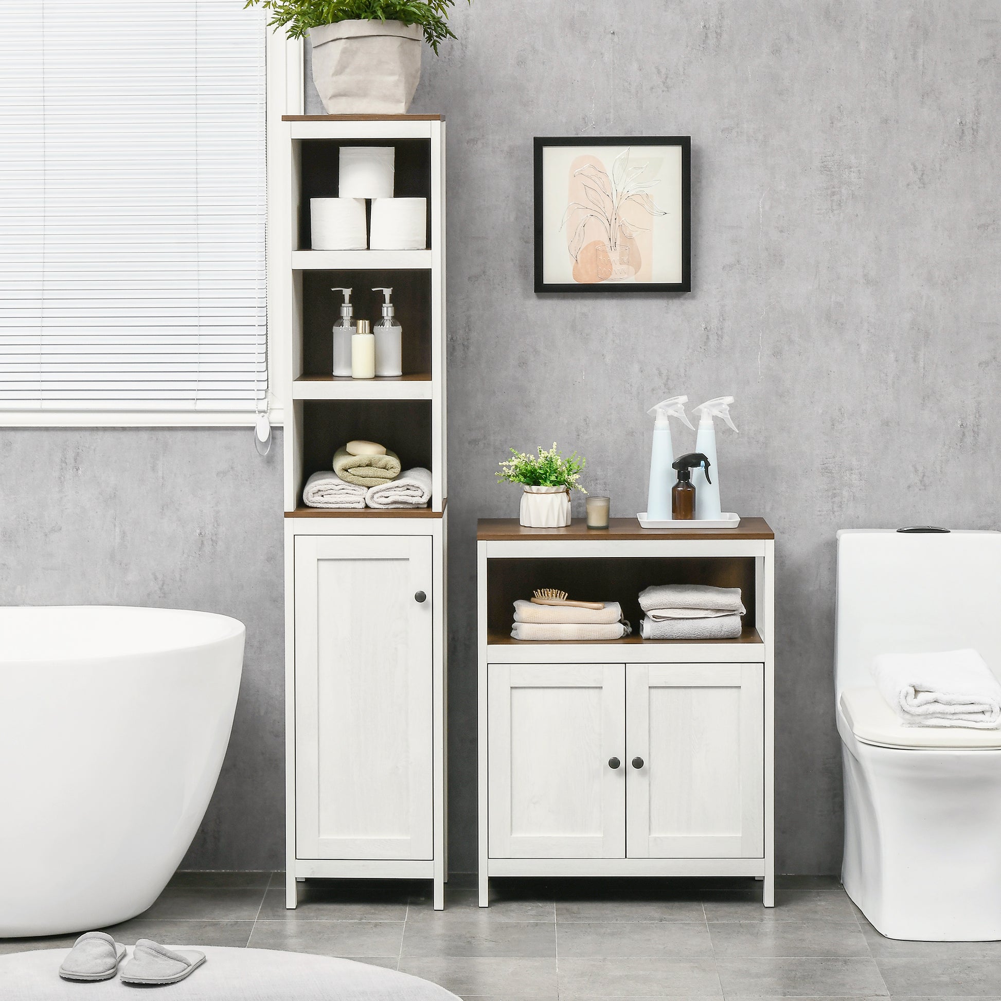 Modern Bathroom Auxiliary Furniture Bathroom Cabinet with 3 Open Shelves and 2 Adjustable Shelves Storage Cabinet for Living Room Bedroom 32x30x161 cm White
