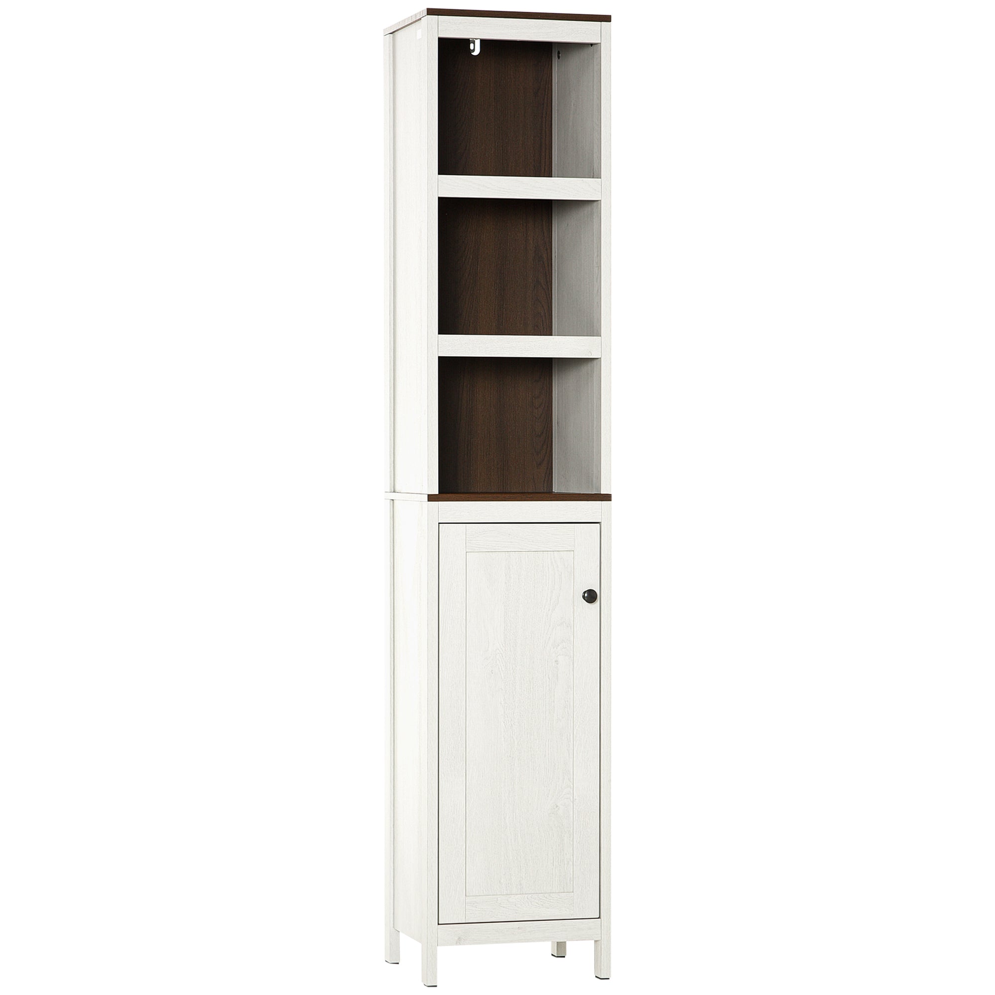 Modern Bathroom Auxiliary Furniture Bathroom Cabinet with 3 Open Shelves and 2 Adjustable Shelves Storage Cabinet for Living Room Bedroom 32x30x161 cm White