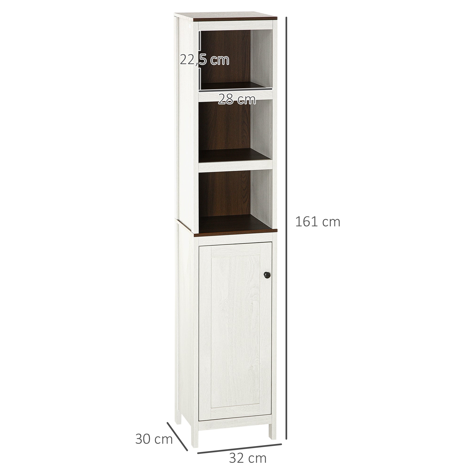 Modern Bathroom Auxiliary Furniture Bathroom Cabinet with 3 Open Shelves and 2 Adjustable Shelves Storage Cabinet for Living Room Bedroom 32x30x161 cm White