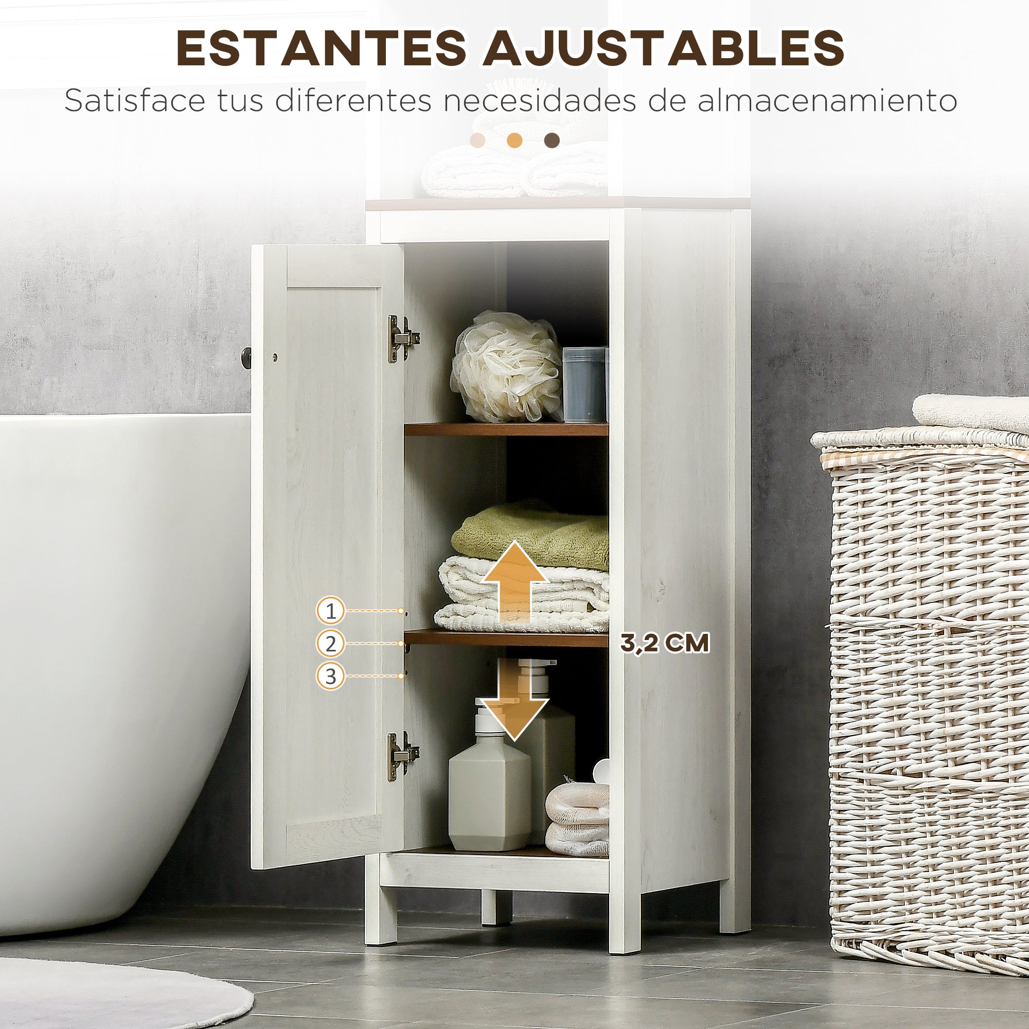 Modern Bathroom Auxiliary Furniture Bathroom Cabinet with 3 Open Shelves and 2 Adjustable Shelves Storage Cabinet for Living Room Bedroom 32x30x161 cm White