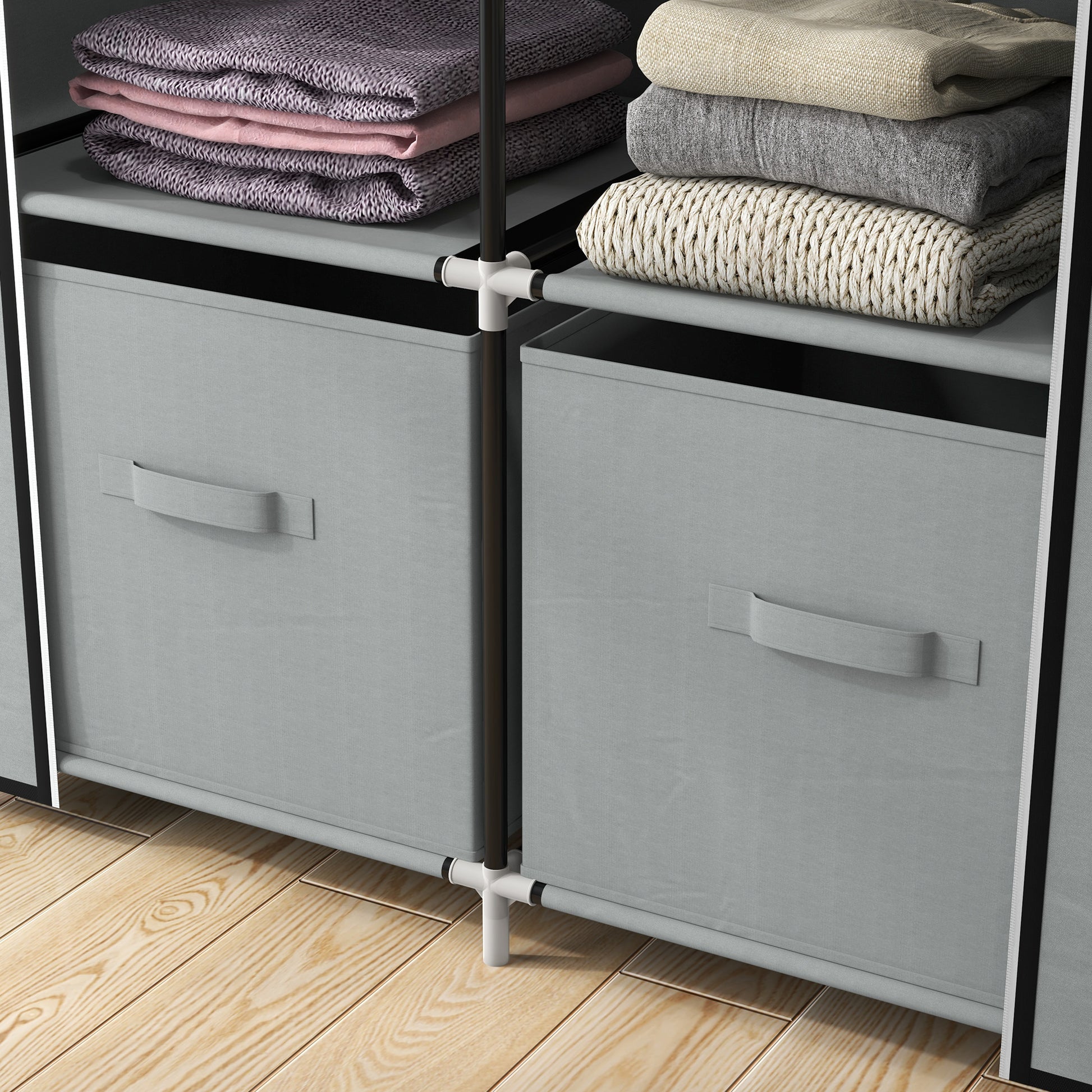 Wardrobe Fabric Closet with 5 Compartments, Clothes Rail, Zipper Folding Closet Fabric Wardrobe for Bedroom, Dressing Room, 150 x 45 x 175 cm, Light Grey