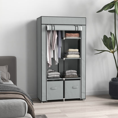 Wardrobe Fabric Closet with 5 Compartments, Clothes Rail, Zipper Folding Closet Fabric Wardrobe for Bedroom, Dressing Room, 150 x 45 x 175 cm, Light Grey