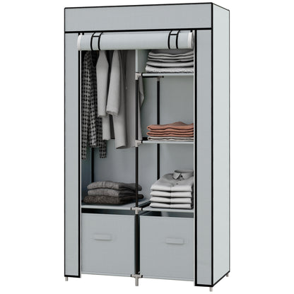 Wardrobe Fabric Closet with 5 Compartments, Clothes Rail, Zipper Folding Closet Fabric Wardrobe for Bedroom, Dressing Room, 150 x 45 x 175 cm, Light Grey