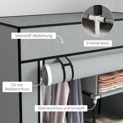 Wardrobe Fabric Closet with 5 Compartments, Clothes Rail, Zipper Folding Closet Fabric Wardrobe for Bedroom, Dressing Room, 150 x 45 x 175 cm, Light Grey