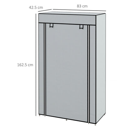 Wardrobe Fabric Closet with 5 Compartments, Clothes Rail, Zipper Folding Closet Fabric Wardrobe for Bedroom, Dressing Room, 150 x 45 x 175 cm, Light Grey