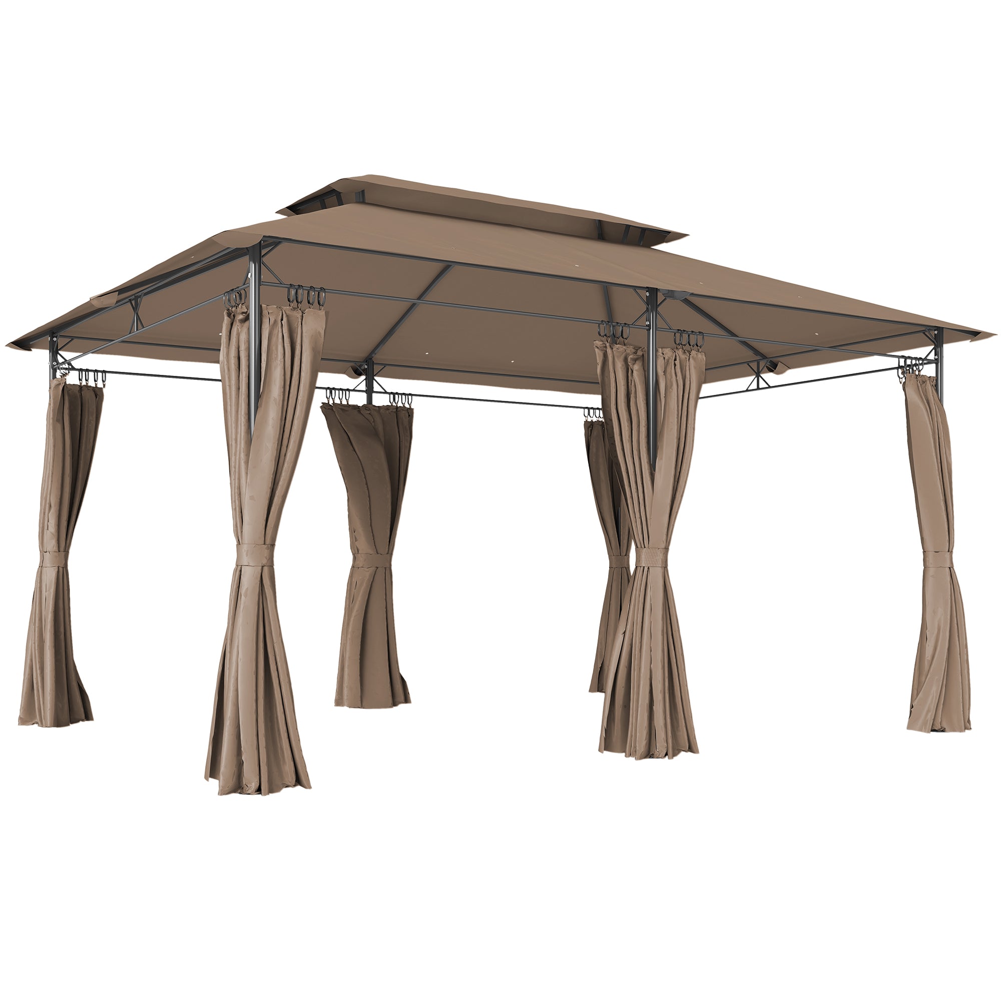 Outdoor Gazebo 13' x 9.8' (4 x 3 m) — Double-Vent Roof, 6 Metal Posts, 12 Drainage Outlets — Khaki