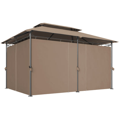 Outdoor Gazebo 13' x 9.8' (4 x 3 m) — Double-Vent Roof, 6 Metal Posts, 12 Drainage Outlets — Khaki