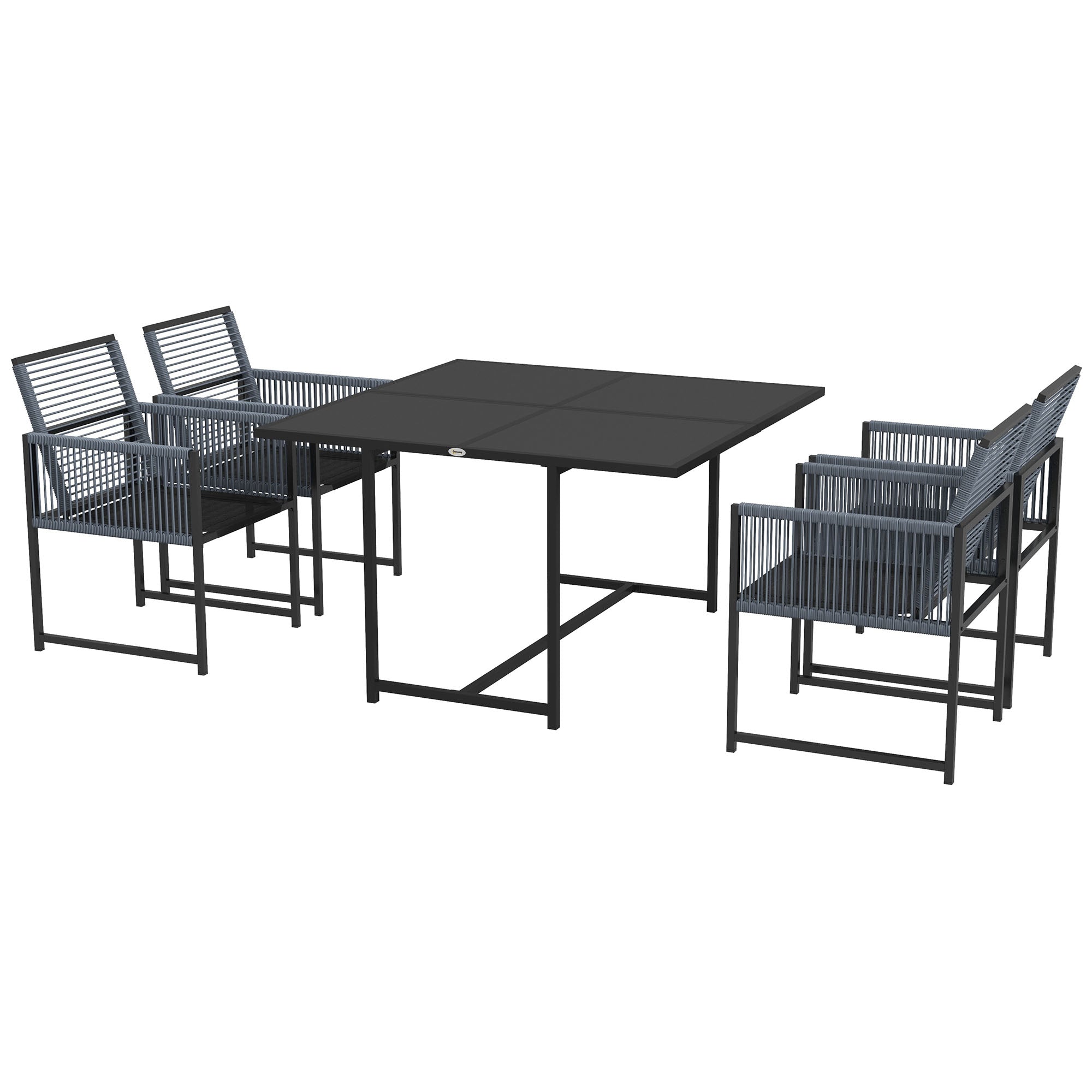 5-Piece Dining Group for 4 People Dining Table with 4 Chairs Dining Set with Folding Chairs Kitchen Table Set with Steel Frame Balcony Furniture Garden Furniture for Terrace, Balcony Dark Grey